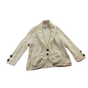 ECI New York 2 Button Cardigan Shawl Collar Ivory Size XL NWT
